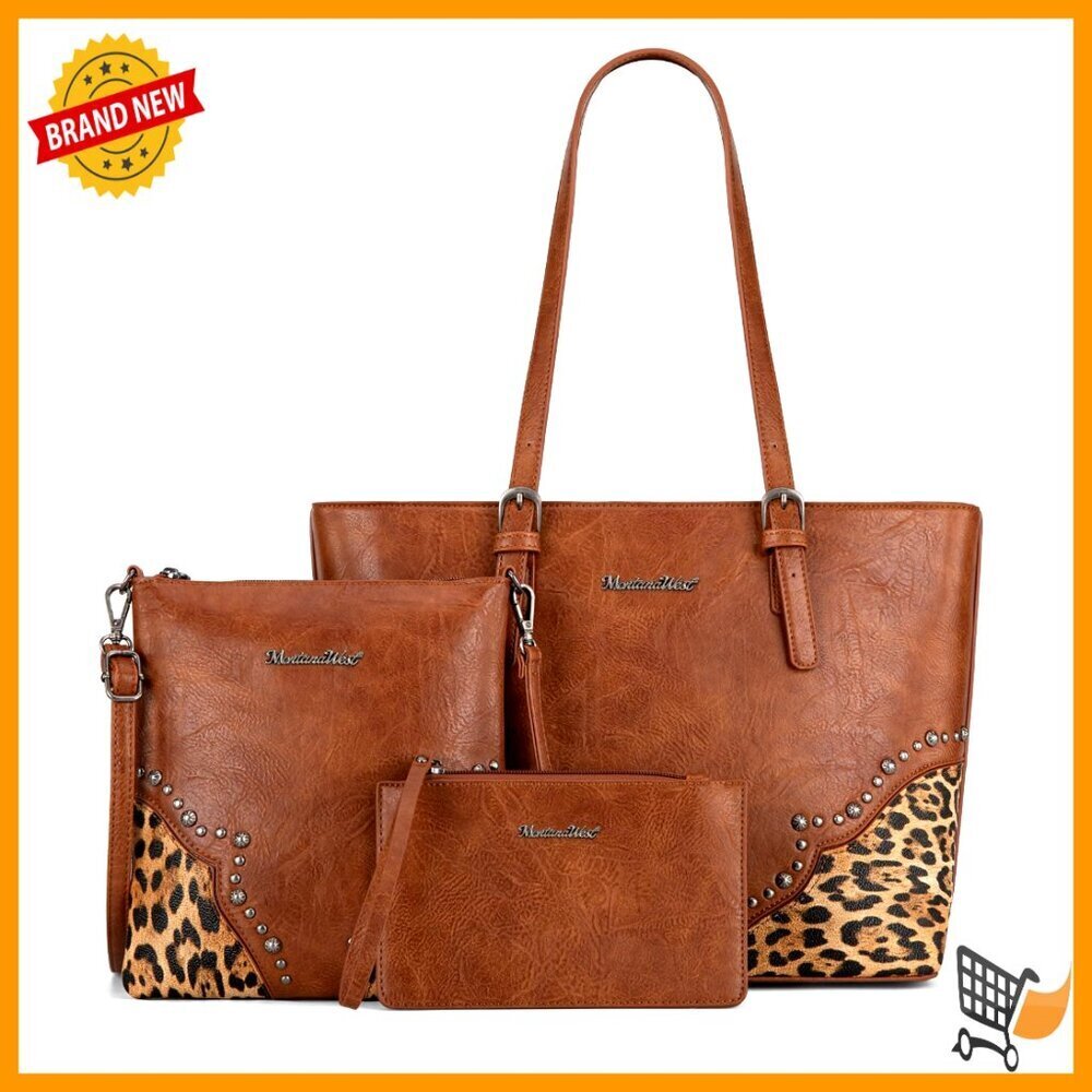 Leopard Print Tote Bag Set with Crossbody and Wristlet Adjustable Straps Modern